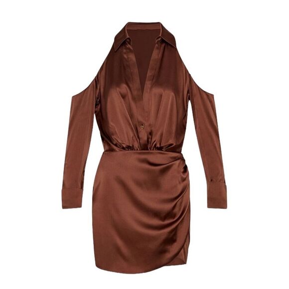 Retrofete SER.O.YA SHEA SILK DRESS Chocolate- Size S - Picture 4 of 5